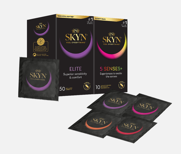 SKYN® Elite Non Latex Condoms - 5 × 10 Pack + Free Pack of 2 x 5 Senses Condoms SKYN® Elite Non Latex Condoms - 5 × 10 Pack + Free Pack of 2 x 5 Senses Condoms