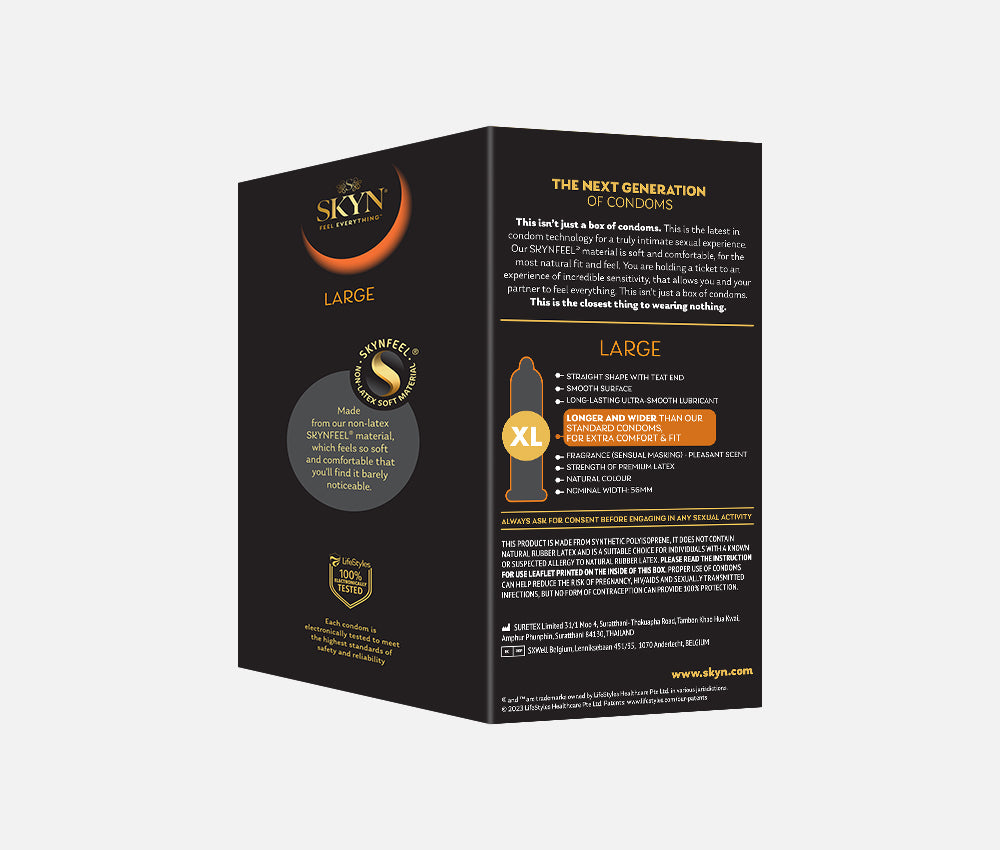 SKYN® Large 80 pack of non latex condoms with BONUS 20 pack and FREE 80ml lube SKYN® Large 80 pack of non latex condoms with BONUS 20 pack and FREE 80ml lube