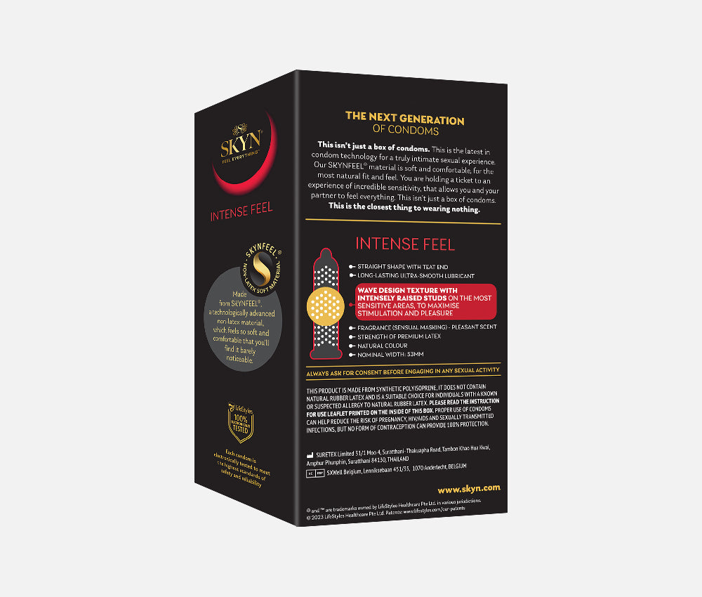 SKYN® Intense Feel Non Latex Condoms - 3 x 10 Pack of 30 + Free 5 Pack of 5 Senses Condoms SKYN® Intense Feel Non Latex Condoms - 3 x 10 Pack of 30 + Free 5 Pack of 5 Senses Condoms