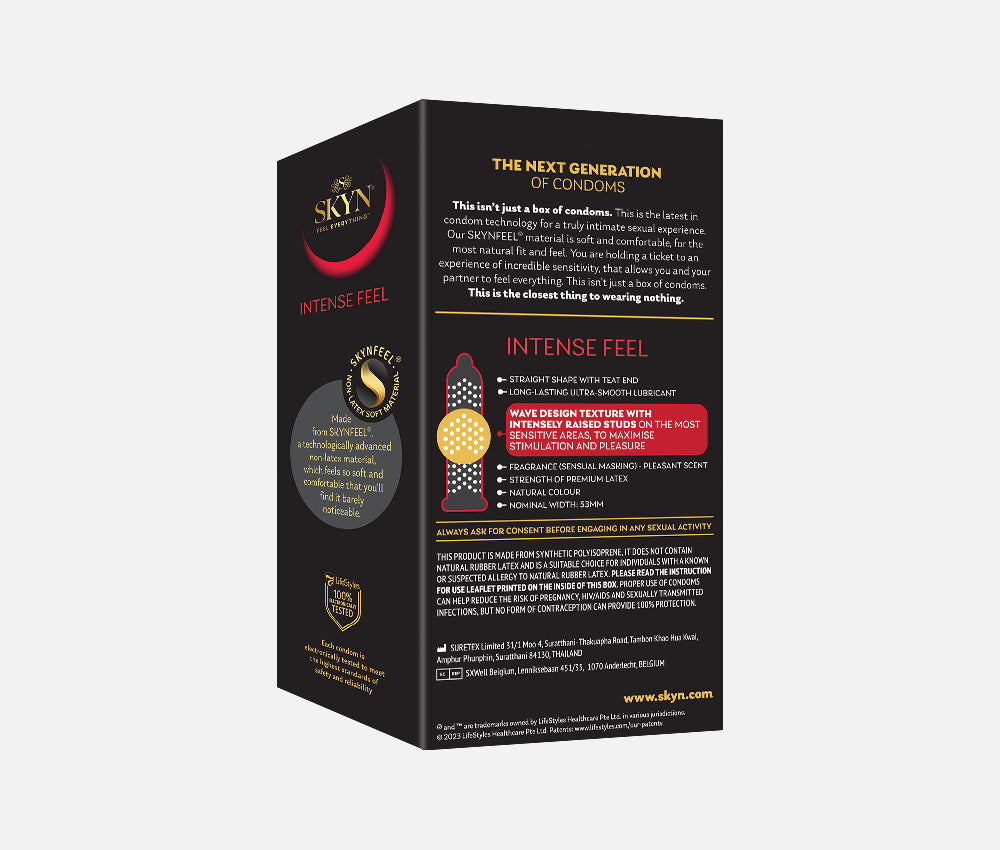 SKYN® Intense Feel Non Latex Condoms - 3 x 10 Pack of 30 + Free 5 Pack of 5 Senses Condoms