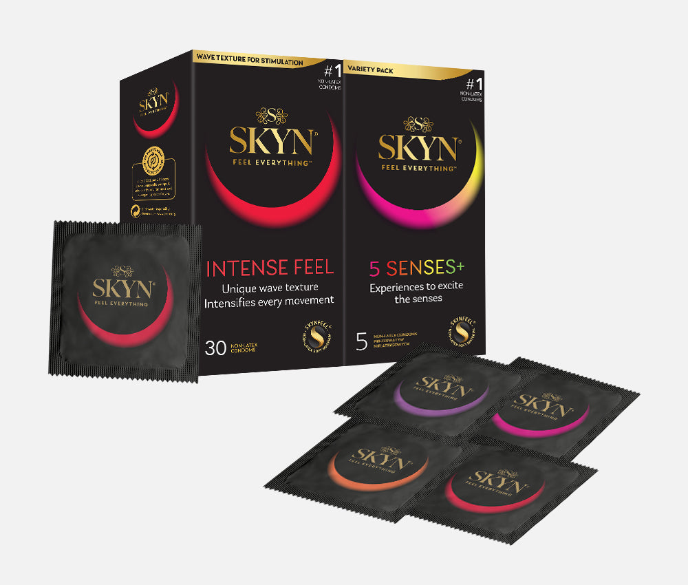 SKYN® Intense Feel Non Latex Condoms - 3 x 10 Pack of 30 + Free 5 Pack of 5 Senses Condoms