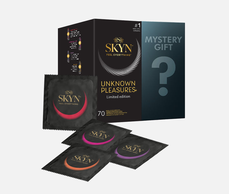 SKYN® Unknown Pleasures Deluxe Edition Non Latex Condoms - 5 x 14 Pack of 70 + Free Mystery Gift SKYN® Unknown Pleasures Deluxe Edition Non Latex Condoms - 5 x 14 Pack of 70 + Free Mystery Gift