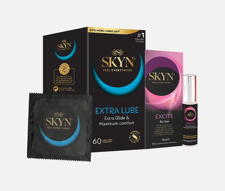 SKYN® Extra Lube 60 pack with FREE Orgasmic Gel for her